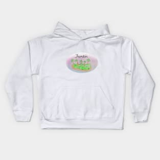 Frontón watercolor Island travel, beach, sea and palm trees. Holidays and vacation, summer and relaxation Kids Hoodie